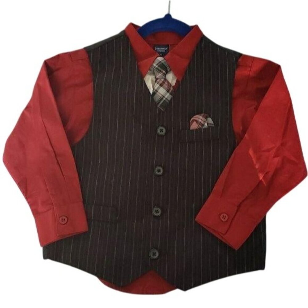 Boys Jonathan Strong 3-Piece Red & Black Pinstripe Suit Outfit size 4